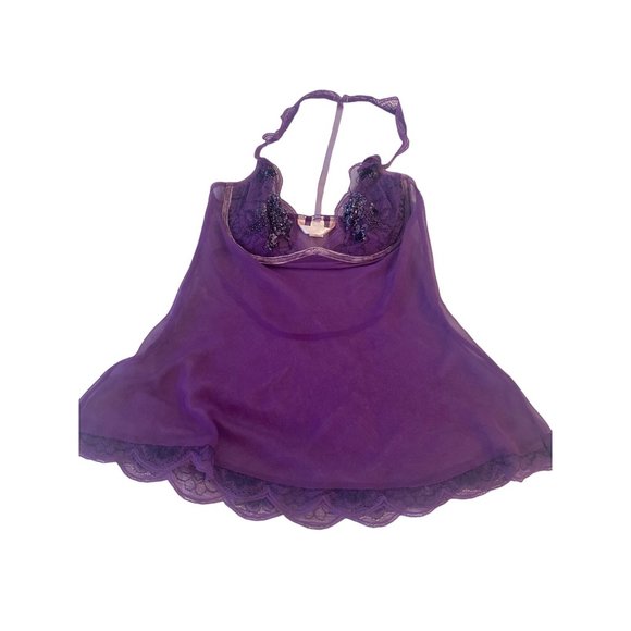 Victoria’s Secret Very Sexy Lingerie Sheer Purple Lace Jewel T Back Dress 36C - Picture 12 of 13